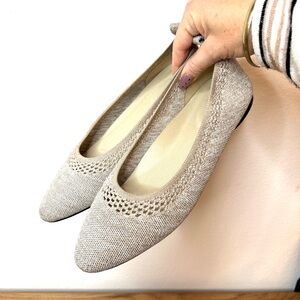 VIVAIA Women's Knit Ballet Flats 41 (US 10) Greige Comfort Slip On Almond Toe